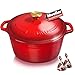 Mueller 6qt Enameled Cast Iron Dutch Oven, Heavy-Duty Casserole and Braiser Pan with Lid and Knob, Oven-Safe up to 500° F & Across All Cooktops, Red