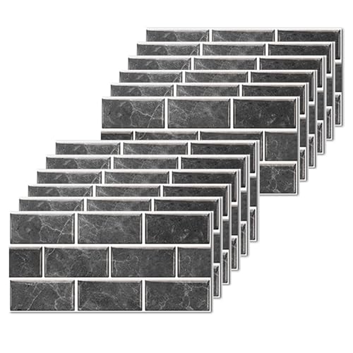 Black Brick Tile Stickers for Bathroom Kitchen Waterproof Vinyl Stick on Tiles Backsplash Self Adhesives Wall Tile Transfers Peel and Stick Tile Decals for Living Room