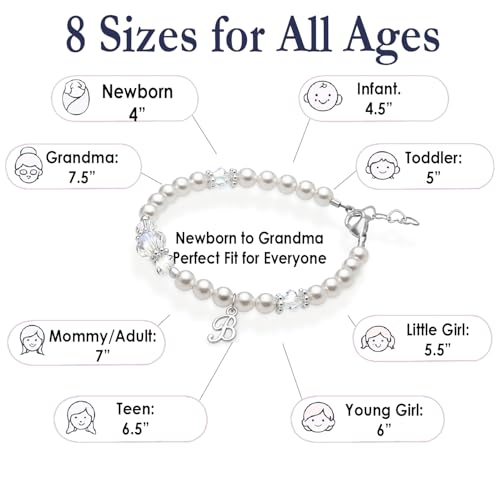 Image of Baby Crystals Sterling Silver White Pearl Initial Bracelet for Baby Girls I A-Z Letter Charm I Baptism, Birthday, Keepsake Jewelry for Newborn, Infant, Toddler, Teen, Mommy I Bracelets for women