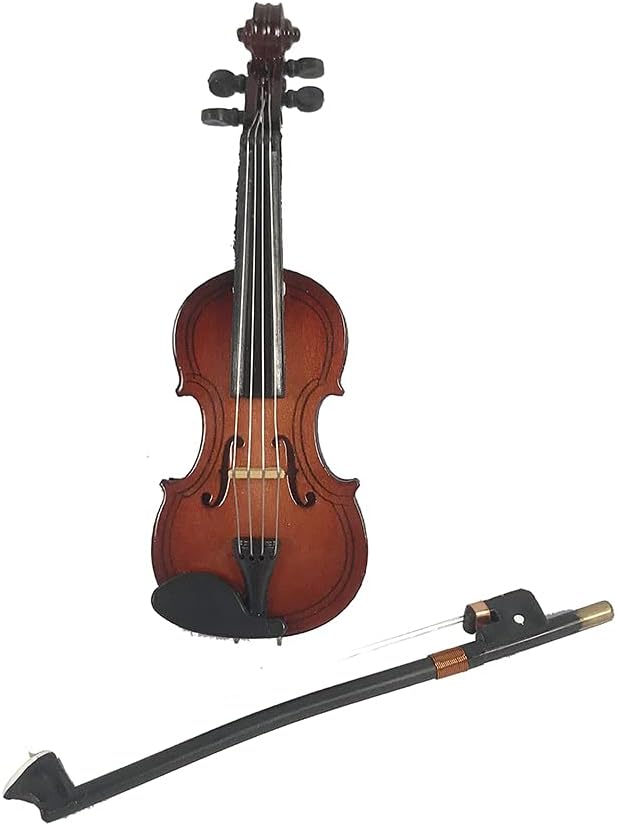 ALANO Mini Violin Model Decorative Ornament Mini Musical Instrument with bow & stand (10cm)