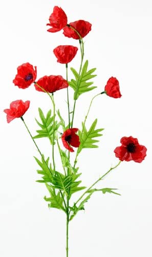 Neofleur Artificial Poppy Flowers. Red Poppy Flower Stem with 9 Heads. Tall Artificial Meadow flower. Poppy, Poppies. (1)