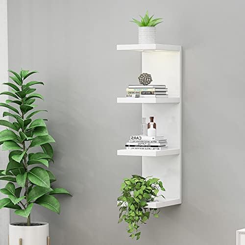TEPLEDGE 4 Tier Wall Shelf Unit, White Lack Wall Shelf,Display Floating Shelf with Light,37.8" Tall 9.84" Deep