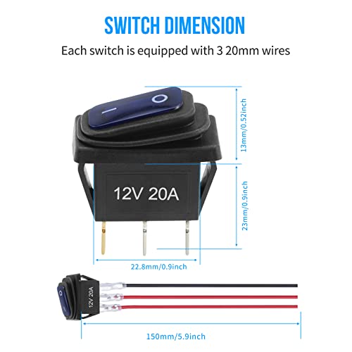 12V Rocker Switch Waterproof 5 Pcs - 12 Volt Toggle Switch With 3 20Cm Detachable Wires, Spst 3 Pin On Off Switches Snap-In Design Square Switch With Blue Led Light For Car Boat Marine Rv Truck Kcd3 #TOP5