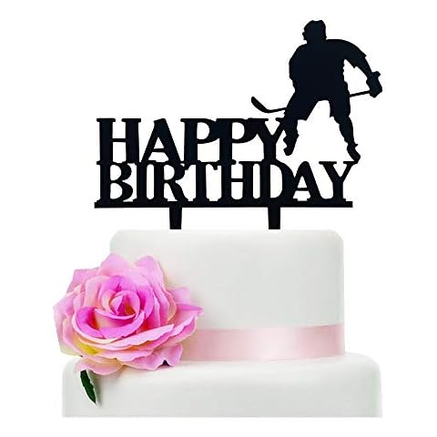 Jimhamhug Ice Hockey Cake Topper, Black Acrylic Ice Hockey Birthday Cake Topper for Baby Shower or Boy's/Father/Men Birthday Party Decorations Cover
