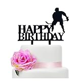 Jimhamhug Ice Hockey Cake Topper, Black Acrylic Ice Hockey Birthday Cake Topper for Baby Shower or B
