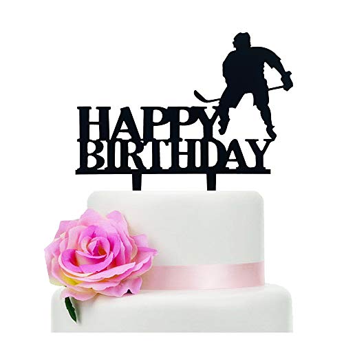 Jimhamhug Ice Hockey Cake Topper, Black Acrylic Ice Hockey Birthday Cake Topper For Baby Shower Or Boy's/Father/Men Birthday Party Decorations #TOP13