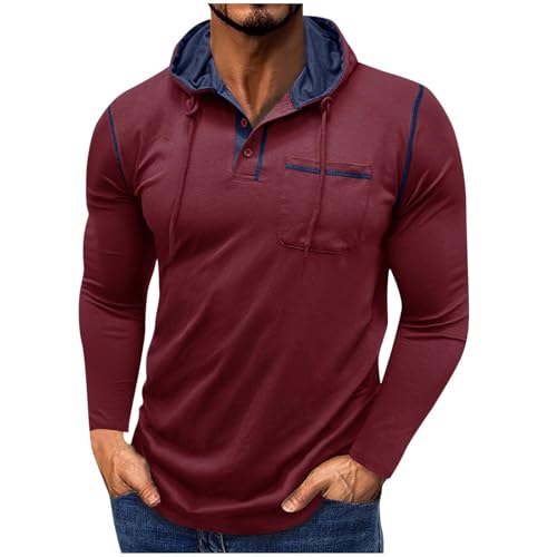 Muscle Fit Hoodies For Men Solid Color Long Sleeve Sweatshirt Fashion Vintage Casual Pullover 1/4 Button Workout Tops