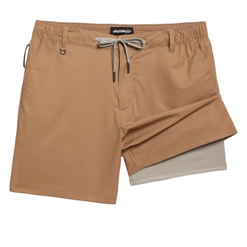 maamgic Mens Casual Shorts with Compression Liner 5 Inch Classic Fit Khaki Shorts 2 in 1 Golf Shorts with Zipper Pocket
