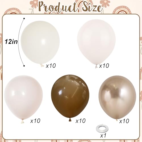 Image of Neutral Brown Balloons, 12 Inch Brown Gold Sand White Cream Beige Ivory Helium Balloons with Metallic Champagne Gold Balloon for Boho Neutral Bridal Baby Shower Rodeo Birthday Wedding Thanksgiving