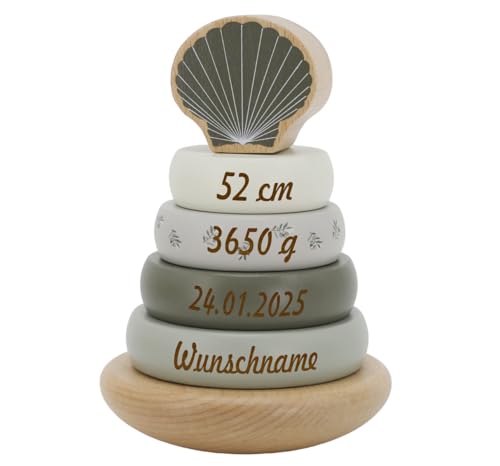 Elefantasie Stapelturm aus Holz personalisierbar mit Name und Datum Baby Geschenk mit Gravur (Oliv) Elefantasie Stapelturm aus Holz personalisierbar mit Name und Datum Baby Geschenk mit Gravur (Oliv)