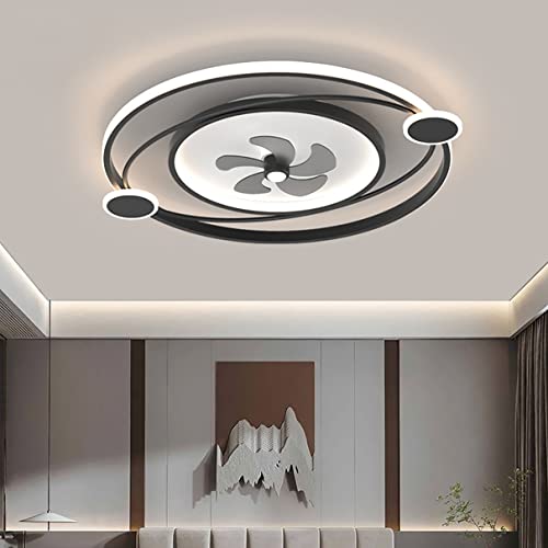 SYLKWOR Moderno Ceilifan redondo con luz para dormitorio, ventilador de techo con control remoto, sala de estar, silencioso, luz integrada con temporizador