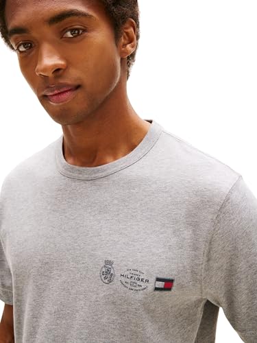 Tommy Hilfiger Herren T-Shirt Kurzarm Small Crest Outline mit Rundhalsausschnitt, Grau (Medium Grey Heather), XL 2