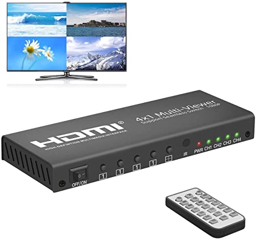 Image of Microware HDMI Multi-Viewer 4x1 Seamless Switcher with IR Reimote Control and 6 Display Mode Supports HD 1080P for PS4 PC DVD, HDMI Quad Viewer (Black)