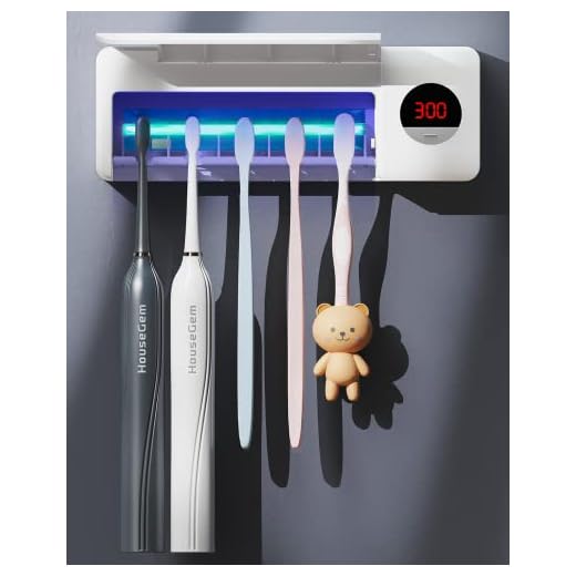 HouseGem Toothbrush Holder, Timer Function, 2000mAh Rechargeable Cordless Wall-Mounted Bathroom (White)