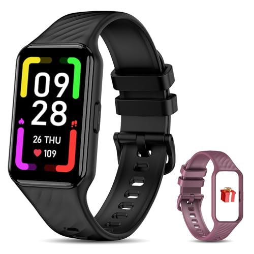IOWODO Smartwatch Damen Herren | 1,47' Farbdisplay | Sportmodi & Wasserdicht IP68 | 24/7 Herzfrequenz & Schlafanalyse | Schrittzähler & Aktivitätstracker | Licht | 2 Uhrenarmbänder