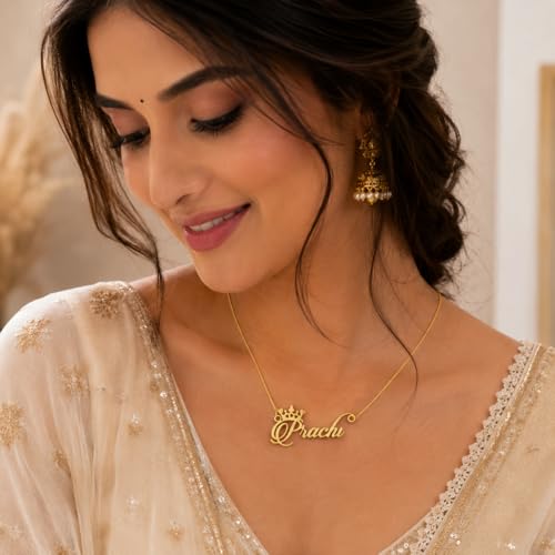Image of Prachi Cursive Gold & Silver Name Pendant Necklace, Best Jewelry Gift for Girls.
