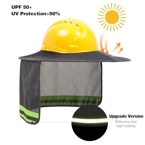 TCCFCCT Hard Hat Sun Shade, Full Brim Mesh Neck Sun Shield, High Visibility Neck Protection & Bandana Headband Face Scarf, Hard Hat Accessories, 2 Pack, Grey - Thumbnail 3