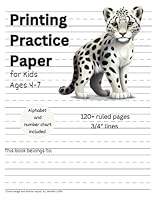 Printing Practice Paper for Kids Ages 4 To 7: A Black and White, 3/4 Inch, Ruled Primary Journal for Handwriting Practice 1960463098 Book Cover