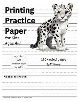 Printing Practice Paper for Kids Ages 4 To 7: A Black and White, 3/4 Inch, Ruled Primary Journal for Handwriting Practice