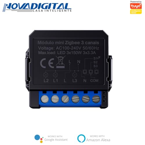 Interruptor Rele Inteligente Zigbee NovaDigital 3 Canais Tuya Smart Life Alexa Mini Smart Switch
