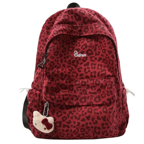 HOKMAH Fashion Cheetah Backpack Shoulder Bag, Trendy y2k Design Daypack Bookbag Leopard Print Coquette Purse Women Men Daily (Wine Red)