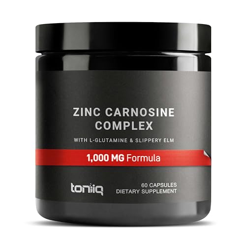 1000 mg Triple Blend Zinc Carnosine Supplement Ultra High Strength 150 mg Zinc L-Carnosine Complex with L-Glutamine & Slippery Elm Third-Party Tested 60 Capsules