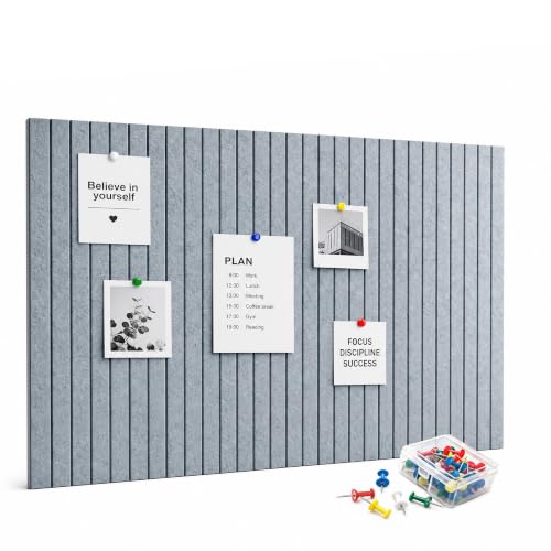 Sanoneinch 60x40 Große Filz Pinnwand Selbstklebend, Streifen dekorative Pinnwand aus Filz,0,9 cm Dick, Filzboard, Bulletin Board für Büro, Küche & Wanddekoration,Mondlichtgrau