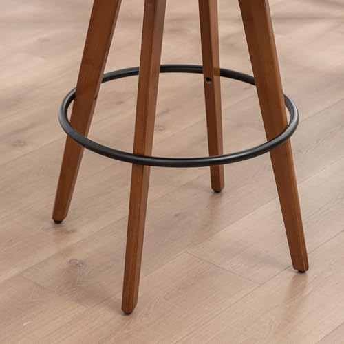 Image of LUNLING 30 inch Bar Height Stools Set of 2,Mid Century Modern Bar Stools,Black PU Leather Kitchen Island Stools,Wood High Barstools Swivel with Back and Arms for Home Bar Furniture