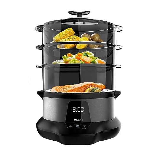 Cecotec Vaporera Eléctrica VapoVita 3000 Pro. Cocina al Vapor y Conserva Nutrientes y Vitaminas. 1000 W, Digital, Capacidad 1 L, Incluye 3 Recipientes, Piezas no Eléctricas Aptas para Lavavajillas