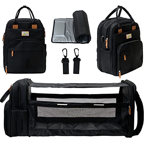 Image of Billy Rothy Diaper Bag Backpack with Changing Station -Travel with just 1 Premium Waterproof Baby Bag -Include Portable Changing Pad, USB Charging Station, Stroller Hooks, Luggage Strap (Black)