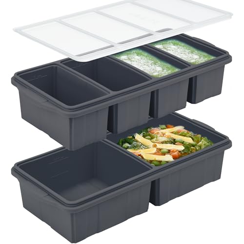 Image of Silicone Freezer Tray With Lid-Soup Freezer Container molds-Large Ice Cube Tray Set Makes 1-Cup & 2-Cup portions cubes Perfect for preparing meals in different portion sizes Oven & Dishwasher -Safe