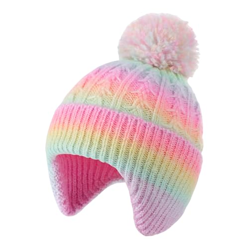 Kids Knit Winter Hats Skiing Beanie Caps with Earflap for Girls Boys Age 3-14