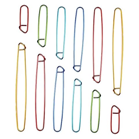 SyiXute 12 Pcs Stitch Holder Set,6 Size Assorted Colors Aluminum Yarn Stitch Holder Set,Crochet Knitting Needle for DIY Craft Sewing Tool,Random Color Cover