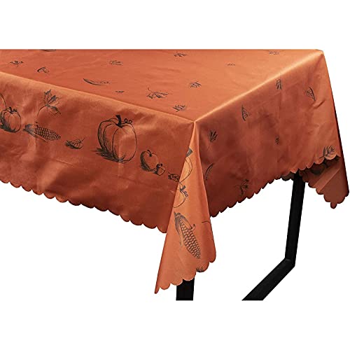 Get Popular Offer Juvale Thanksgiving Party Tablecloth - 2-Pack Rectangle Table Cloth, Fall Themed Party Decoration Supplies, Pumpkin and Leaves Design Scalloped Table Cover, Copper Orange Color, 83 x 59 Inches