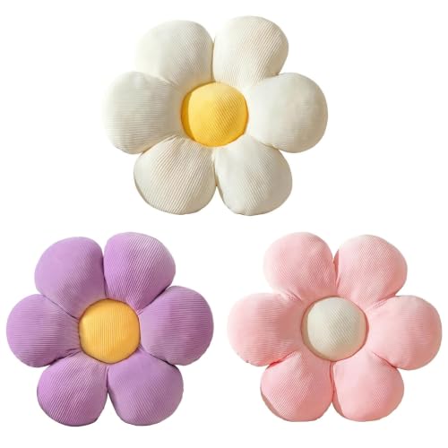Image of 3PCS Flower Pillow,15.75 inch Daisy Pillow White Pink Purple
