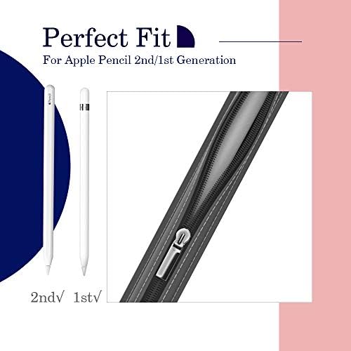 MoKo Pencil Case Holder Fit Apple Pencil 1st/2nd, Pencil Sleeve PU Leather Case Zipper Pouch Cover Fit New iPad 9th/8th/7th Generation 10.2", iPad Air 4th Gen 10.9", iPad 9.7" - Space Gray