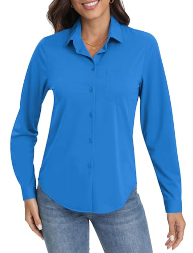 Image of Soft Wrinkle-Free Button Down Stretch Shirts for Women, Breathable Moisture-Wicking Casual Work Dress Tops