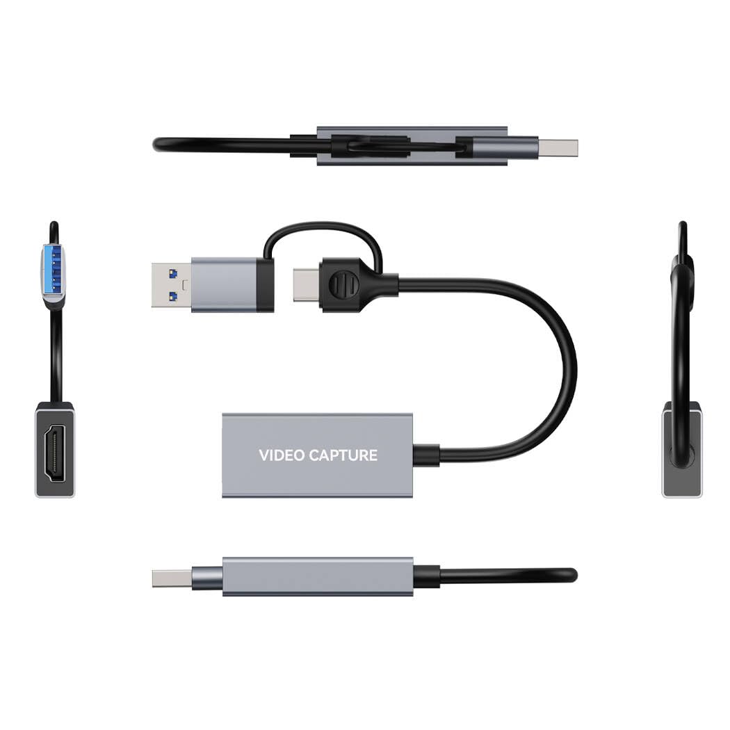 Carte de capture vidéo HDMI 4K 1080p60, USB 3.0 et Type-C, capture de jeu plug-and-play pour PS5/Xbox/Switch/Quest 3, iPad Pro/Mac/Windows/OBS, passe zéro décalage, étui de poche en aluminium