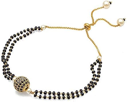 Aleafa Armlet Presents Non-Precious Metal Gold Plated and American Diamond Bracelet Hand Mangalsutra for Women Black #Aport-188