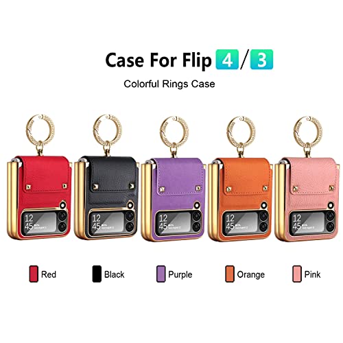 Ximand For Samsung Galaxy Z Flip 3 5G With Luxury Sparkle Ring And Black Soft Leather,Golden Bumper Shockproof Protector,Great Gift For Women Ladys Grils #TOP5