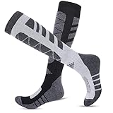 2 Paar Skisocken Skistrümpfe für Damen Herren und Kinder für Wintersport, Snowboard Knie-Strümpfe Thermosocken Funktionssocken Outdoorsocken (Schwarz mit Grau)