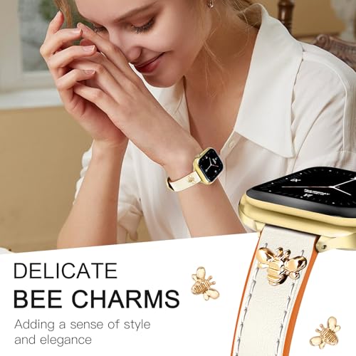 Image of JR.DM Slim Leather Bands Compatible with Apple Watch Band 38mm 40mm 41mm 42mm 44mm 45mm 46mm 49mm, Genuine Leather Band with Charms, Feminine Design for Iwatch Ultra SE Series 11 10 9 8 7 6 5 4 3 2 1