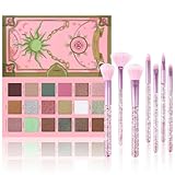 UCANBE Magic Spell Eyeshadow Palette With Soft Nylon Hair Quicksand Brushes Makeup Set Pigmented Shimmer Matte Pressed Metallic Glitter Pink Green Nude Blendable Eye Shadow Brush Bundle Kit