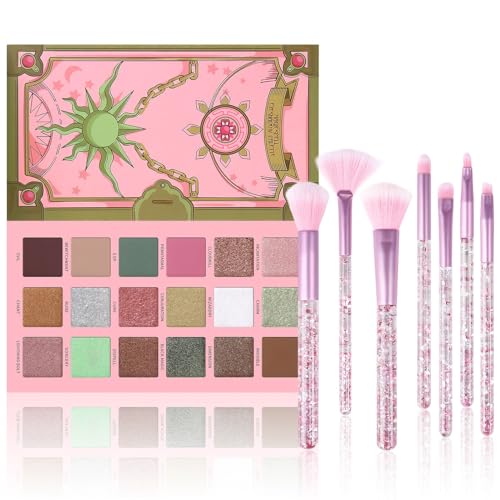 18 Colors Eyeshadow Palette With 7 pcs Soft Brushes Makeup Set High Pigmented Shimmer Matte Metallic Glitter Pink Nude Sage Green Eye Shadow Brush Make Up Kit for Women & Teen, Beginner & Pros
