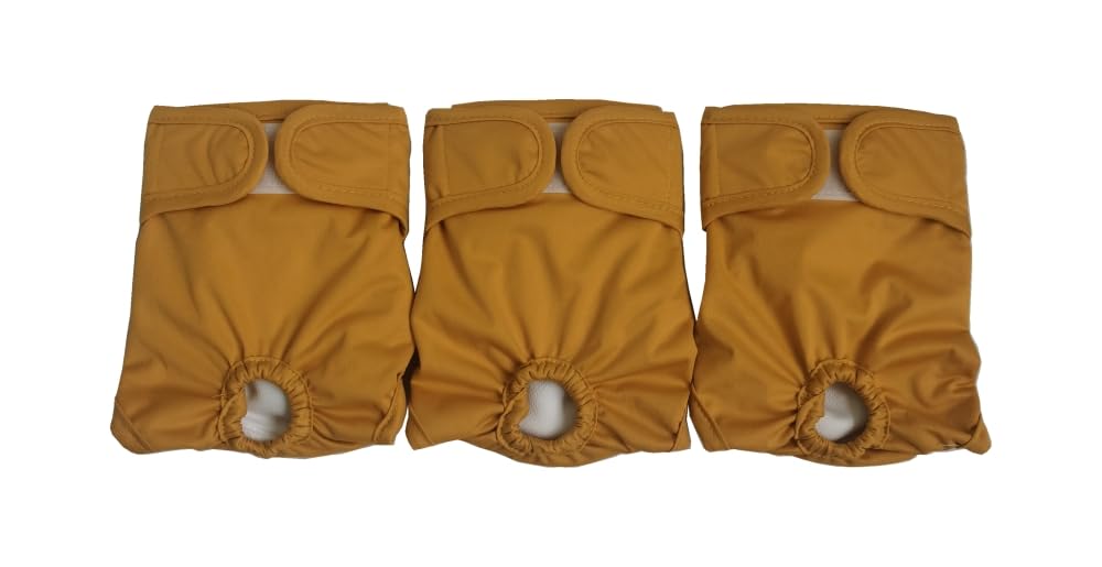 JUTESK Washable Female Dog Diapers (3pack) of Durable Doggie Diapers (Yellow, S, 3, count)