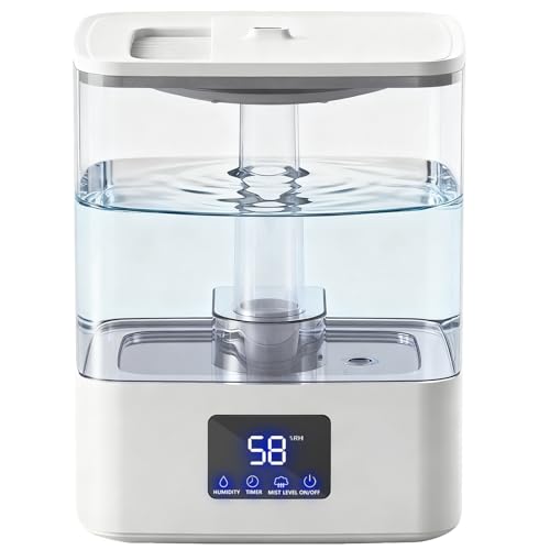 KZF Top Fill Humidifiers for Bedroom & 60H Runtime - Cool Mist Humidifier, 3 Mist Levels, 8H Timer,...