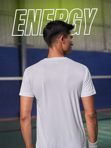 Image of FitMonkey Sports Crew Neck Stretchable Dry Fit T Shirt | Regular Fit Textured T Shirt for Men |Sport T Shirt for Men | Quick Dry Technology with Moisture Control |Breathable & Lightweight