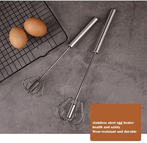 Batidor de Huevos rotatorio de Prensa semiautomática de Acero Inoxidable, batidora de Mano para Huevos con Crema para Hornear en el hogar (25,5 * 5,8 CM)