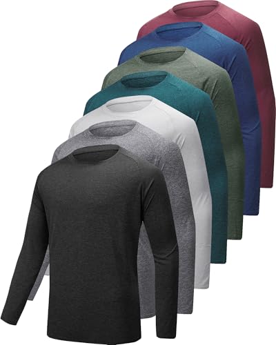 YOIOWVY Camiseta de Manga Larga para Hombre, Pack de 3/5/7 Camisetas Deportivas/de Running de Secado rápido con protección Solar UV UPF50+ - Corte Entallado - Tops de Ropa