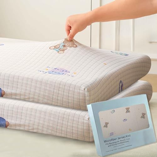 Image of SDY Jersey Crib Sheets for Baby Girls,52 inchx28 inchX8 inch, Pink Kawaii Bear Standard Oval /Retangle Crib Mattress Sheets for Toddler,Super Soft Breathable